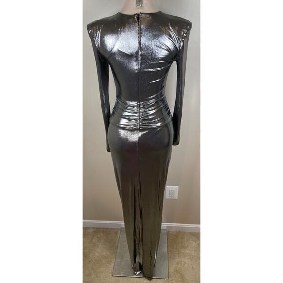 Retrofete Fenella Long Sleeve Ruched Twist Metallic Gunmetal Maxi Dress Size S - Picture 8 of 10